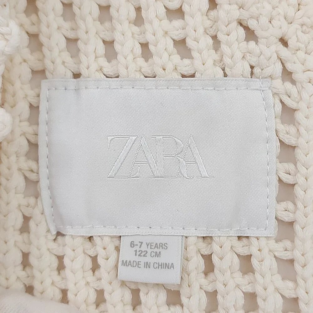 Zara One  Shoulder Knit Top Girls 6/7 Beige Sea Patches Crochet
